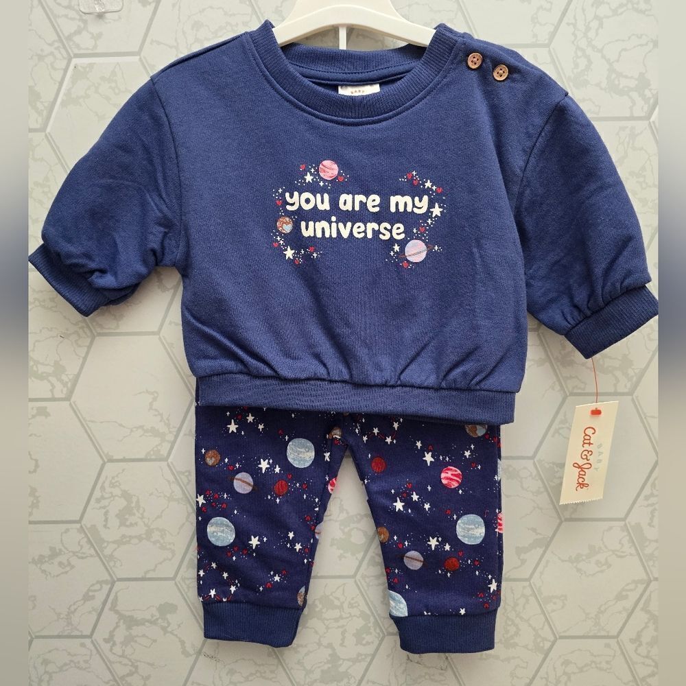 Baby Girl's Cat & Jack Fleece Universe Stars Planet Sweatshirt & Joggers Set